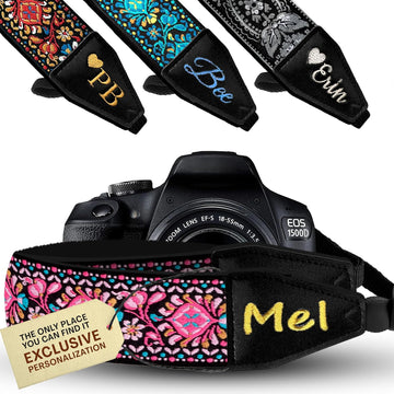 Personalized Embroidered Pink Woven Camera Strap -  Camera Strap for SLR/ DSLR