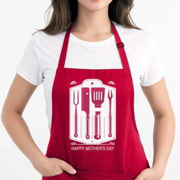 Personalized Red Kitchen Apron - Mothers Day Red Apron for Mom - Gift Ideas for Mom, Wife, Grandma - Cooking & Baking Essential - Mother's Day