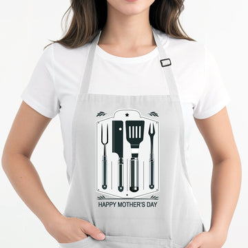 Personalized White Kitchen Apron - Mothers Day White Apron for Mom - Gift Ideas for Mom, Wife, Grandma - Cooking & Baking Essential - Mother's Day