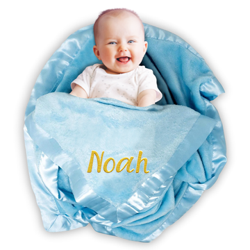Personalized Baby Blanket with Embroidered Name - Soft Customized Baby Blanket for Boys and Girls - Personalized Infant Gift for Newborns - Blue