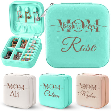 Personalized Blue Jewelry Box with Name for Women - Personalized Jewelry Organizer for Mother's Day