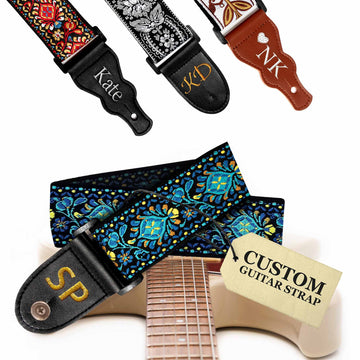 Custom Blue Woven Vintage Design Guitar Strap W/FREE BONUS- 2 Picks + Strap Locks + Strap Button. Best Gift For Bass, Electric & Acoustic Guitars