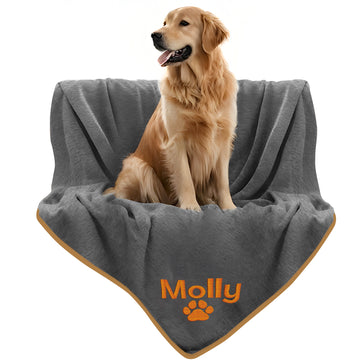 Embroidered Dog Gray Blanket with Name, Custom Gray Blankets for Dog Bed Car, and Couch, Embroidered Waterproof Gray Dog Blanket Soft and Comfortable for Small, Medium & Large Dogs