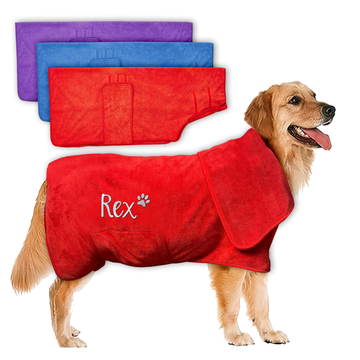 Embroidered Dog Drying Coat with Name - Custom Dry Fast Dog Sleeve Blanket - Personalized Dog Bathrobe Towel