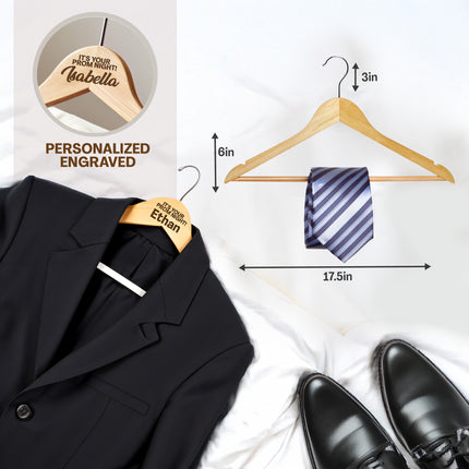 Custom Wooden Hanger with Personalized Name for Prom Dress Hangers - 2 Pack, 360 rotatable hook