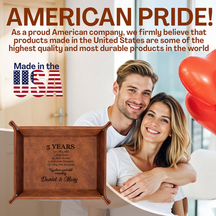 engraved leather tray with custom name personalized anniversary idea for him and her jewelry organizer tray for dresser desk nightstand