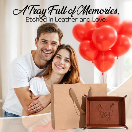 engraved leather tray with custom name personalized anniversary idea for him and her jewelry organizer tray for dresser desk nightstand
