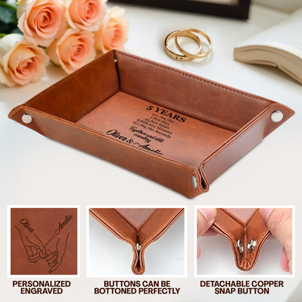 engraved leather tray with custom name personalized anniversary idea for him and her jewelry organizer tray for dresser desk nightstand