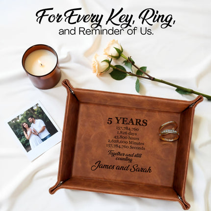 engraved leather tray with custom name personalized anniversary idea for him and her jewelry organizer tray for dresser desk nightstand