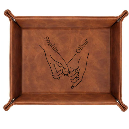 engraved leather tray with custom name personalized anniversary idea for him and her jewelry organizer tray for dresser desk nightstand