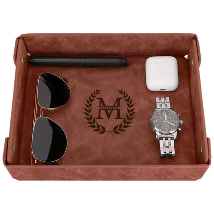 Engraved Leather Valet Tray for Men – Coffee