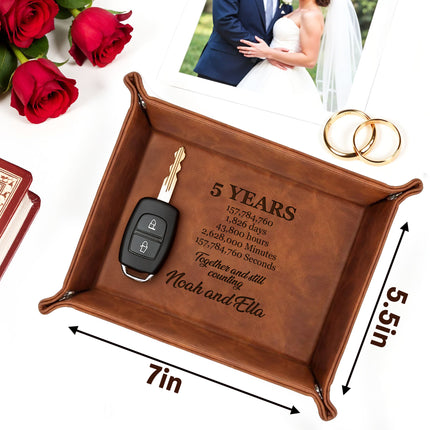engraved leather tray with custom name personalized anniversary idea for him and her jewelry organizer tray for dresser desk nightstand