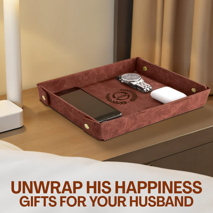 Engraved Leather Valet Tray for Men – Coffee