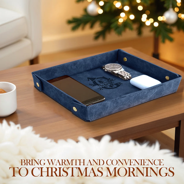Engraved Christmas Leather Valet Tray - Blue