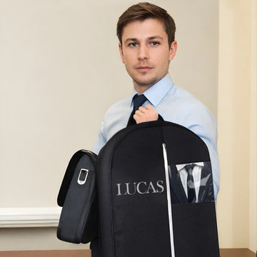 Personalized Garment bag for Business - Embroidered Name Black Bag for Clothes, Suites With 2 Mesh Pockets for Lawyer