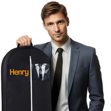 Personalized Garment bag for Business - Embroidered Name Black Bag for Clothes, Suites With 2 Mesh Pockets for Lawyer