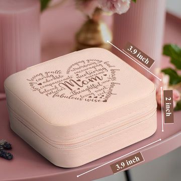 Custom Jewelry Box Leather Organizer for Mom - Engraved Makeup Organizer - Pink