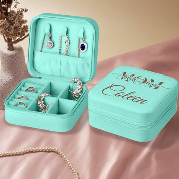 Personalized Blue Jewelry Box with Name for Women - Personalized Jewelry Organizer for Mother's Day
