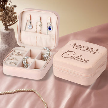 Personalized Pink Jewelry Box with Name for Women - Personalized Jewelry Organizer for Mother's Day