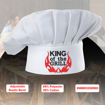 Embroidered King of The Grill Chef Hat, Adjustable Grill Accessory for Father and Dad