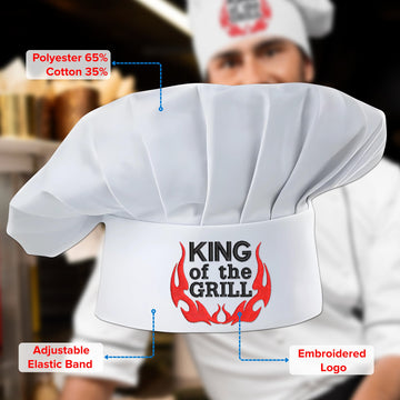 Embroidered King of The Grill Red Chef Hat, Adjustable Grill Accessory for Father and Dad