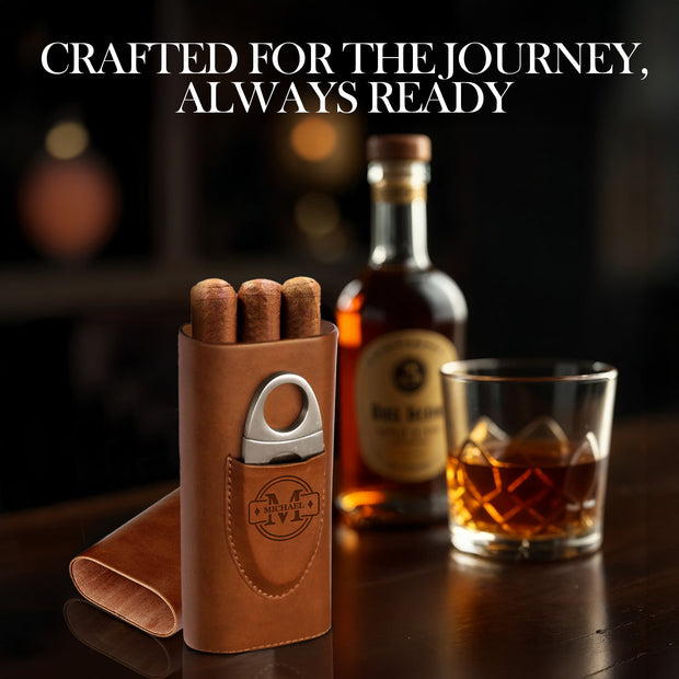 Personalized Leather Cigar Travel Case with Engraved Monogram