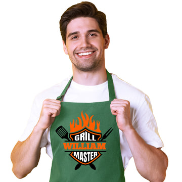 Custom Men's BBQ Grill Apron with Custom Name - Personalized Cooking Apron