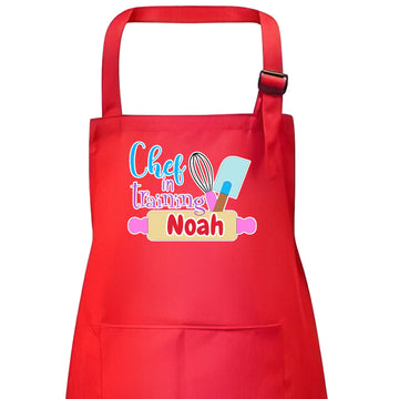Personalized Red Kids Apron Chef In Training with Custom Name - Custom Children's Cooking Little Helper Kitchen Apron - Unisex Baking Apron for Boys and Girls