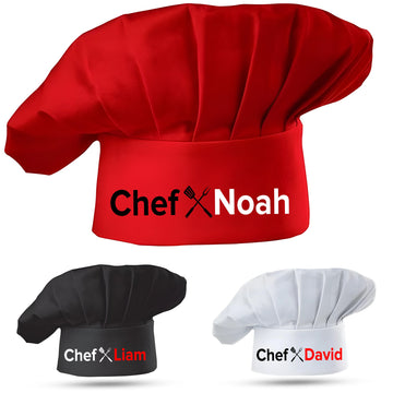 Personalized Red Grill Chef Hat with Custom Name, Adjustable BBQ Accessory for Father, Dad, Kitchen Custom Cooking Chef Hat for Men