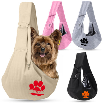 Personalized Black Dog Sling Carrier for Small Dogs with Name - Customized Black Pet Sling Carrier – Custom Hands Free Doogie Sling Chest Wrap