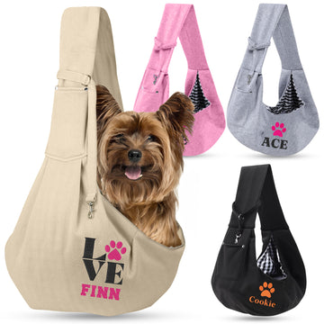Embroidered Pet Sling Carrier - Personalized Dog Sling Pink Carrier for Small Dogs - Customized Hands Free Doogie Sling Chest Wrap