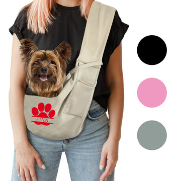 Personalized Beige Dog Sling Carrier for Small Dogs with Name - Customized Pet Sling Carrier – Custom Hands Free Doogie Sling Chest Wrap