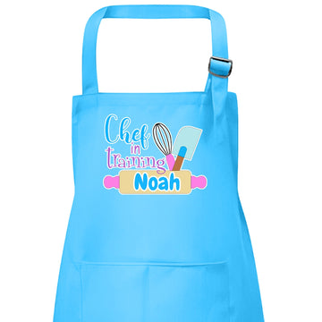 Personalized Blue Kids Apron Chef In Training with Custom Name - Custom Children's Cooking Little Helper Kitchen Apron - Unisex Baking Apron for Boys and Girls