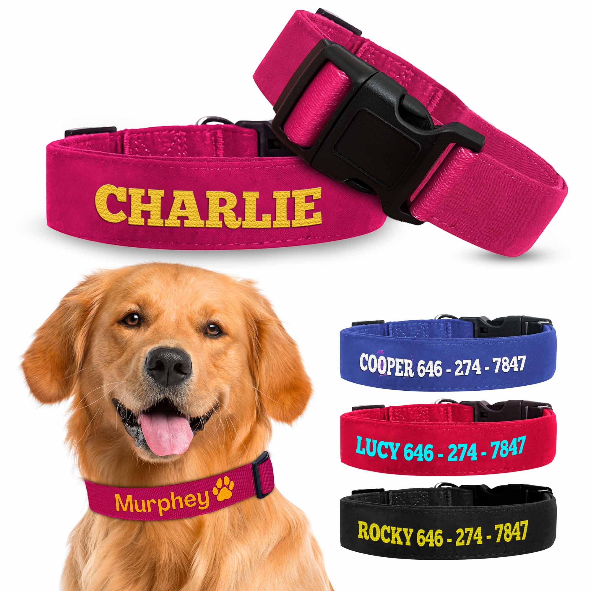 Embroidered Pink Dog Collar w/ Pet Name, Pink Custom Dog Collar, Customized Embroidered Pet Collar, Dog Collar, Pet Collar
