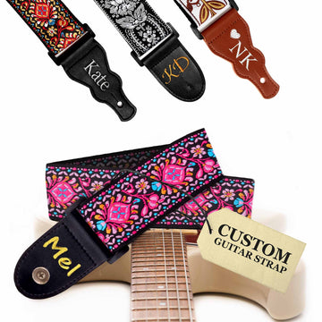 Custom Pink Woven Vintage Design Guitar Strap W/FREE BONUS- 2 Picks + Strap Locks + Strap Button. Best Gift For Bass, Electric & Acoustic Guitars