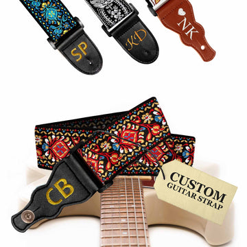 Custom Red Vintage Woven Guitar Strap W/FREE BONUS- 2 Picks + Strap Locks + Strap Button. Best Gift For Bass, Electric & Acoustic Guitars