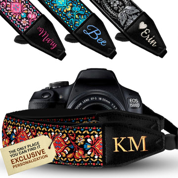 Personalized Embroidered Red Woven Camera Strap -  Custom Camera Strap for SLR/ DSLR