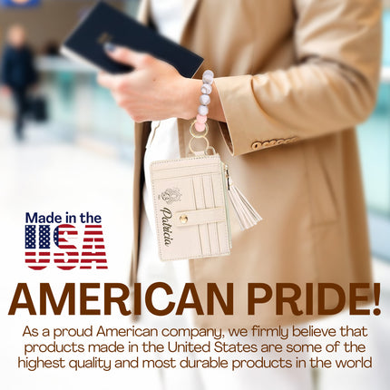 custom wallet wristlet for women slim card holder with personalized name and zodiac sign engraving keychain bracelet snap button closure