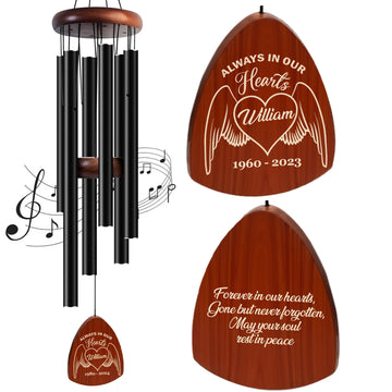 Personalized Memorial Wind Chimes with Custom Name, Engraved Wind Chimes for Outside Deep Tone