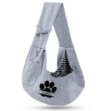 Personalized Gray Dog Sling Carrier for Small Dogs with Name - Customized Gray Pet Sling Carrier – Custom Hands Free Doogie Sling Chest Wrap