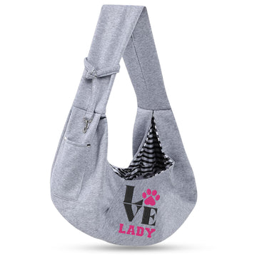 Embroidered Gray Pet Sling Carrier - Personalized Gray Dog Sling Carrier for Small Dogs - Customized Hands Free Doogie Sling Chest Wrap