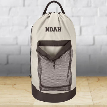 Personalized Embroidered Gray Laundry Bag Heavy Duty For College, Customize University Bag