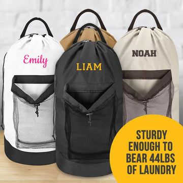 Personalized Embroidered Gray Laundry Bag Heavy Duty For College, Customize University Bag