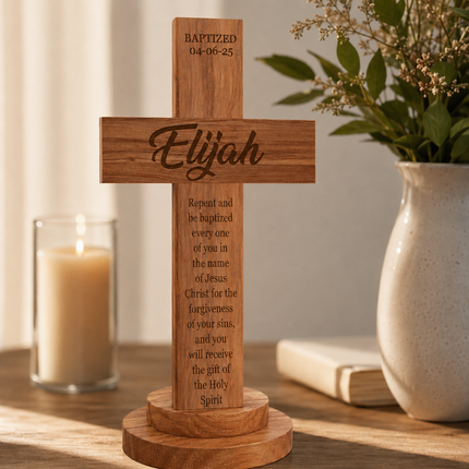 Personalized Baptism Cross wood sign with Engraved Name, Wooden Sign Baby Baptism Cross