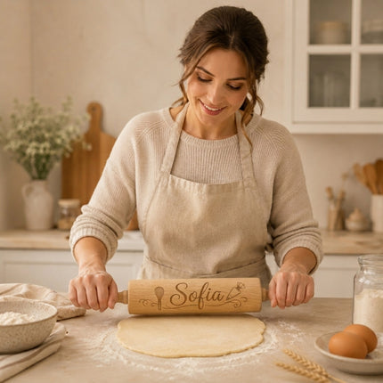 Custom Engraved Rolling Pin – Personalized 6-Inch Wooden Dough Roller