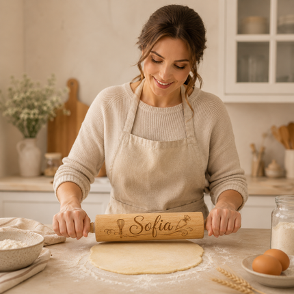 Custom Engraved Rolling Pin – Personalized  Wooden Dough Roller
