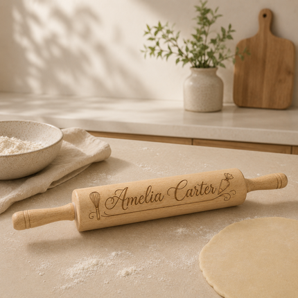 Custom Engraved Rolling Pin – Personalized  Wooden Dough Roller
