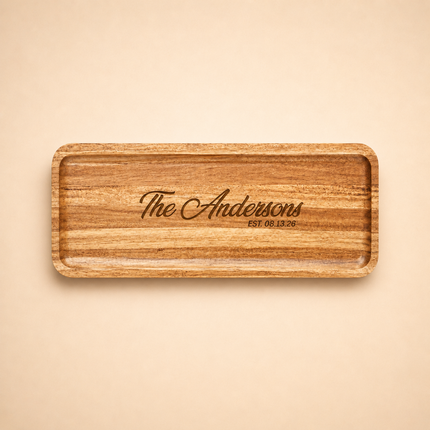 Personalized Acacia Wood Serving Tray Set 14 x 5.5 In with Engraved Name