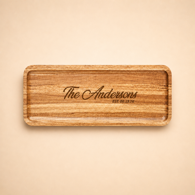 Personalized Acacia Wood Serving Tray Set 14 x 5.5 In with Engraved Name