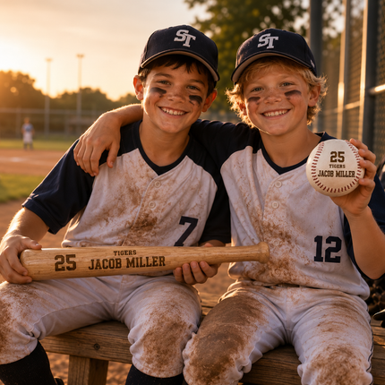 Custom Engraved Baseball Bat and Ball Set with Custom Name - Team & Number